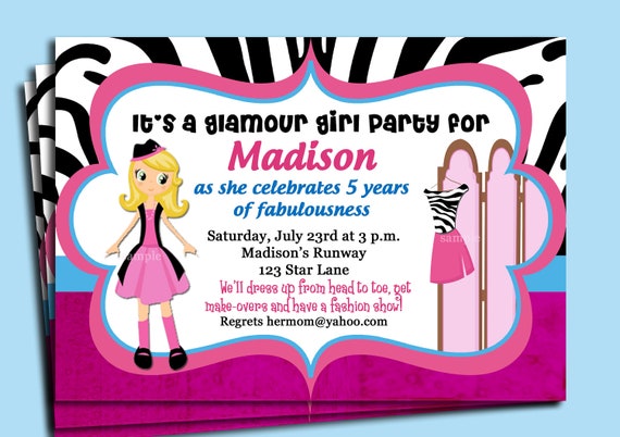 Dress Up Make Over Fashion Show Invitation Printable or Printed with FREE SHIPPING - You Pick Hair Color/Skin Tone Il_570xn