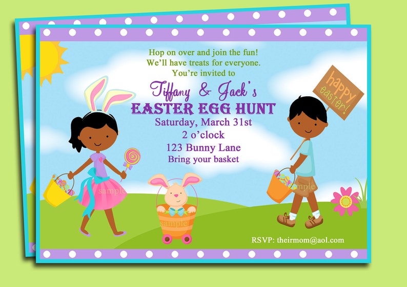 Easter Egg Hunt Party Invitation Printable Or Printed With Free Shipping You Pick Children Boys And Girls Hair Color Skin Tone