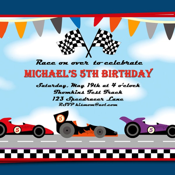 Race Cars Invitation Printable or Printed with FREE SHIPPING - You Pick Colors of Cars - Let's Race Collection