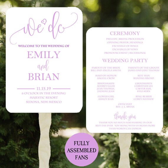 Lavender Wedding Program Fans Printable or Printed/Assembled with FREE Shipping - We Do Lavender Collection Il_570xn