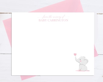 Elephant Baby Shower Thank You Cards Personalized Stationery Set - Flat Note Card - Stationery Note Card Set - Baby Girl Elephant Collection