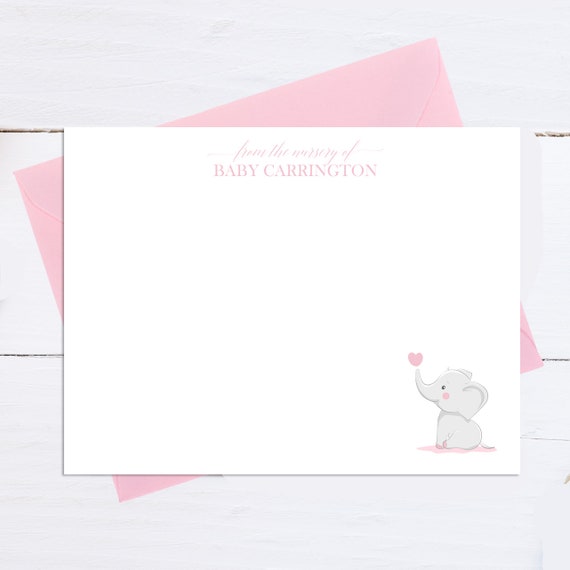 Baby Boy Baby Girl Personalized Baby Stationery  Stationary ELEPHANT FLOWERS Baby Shower Thank You Cards Baby Thank You Notes