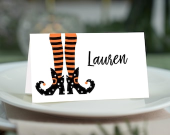 Halloween Witch Feet Place Cards Tented or Flat Personalized Printed - Lunch Brunch Dinner