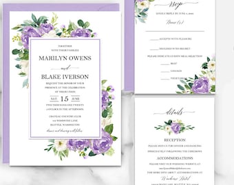 Lavender Wedding Invitations Wedding Invitation Suite Engagement Party Couples Shower Rehearsal - Lilac Lavender Marilyn Collection TPC9002