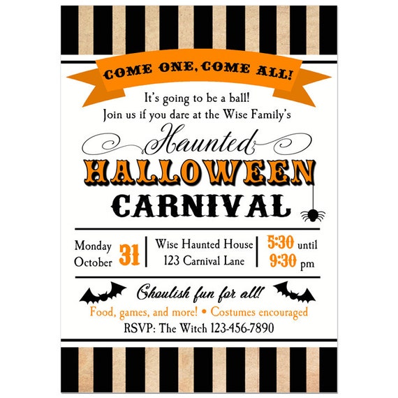 Halloween Carnival Invitation Printable or Printed with FREE SHIPPING - Big Top Stripe Collection Il_570xn