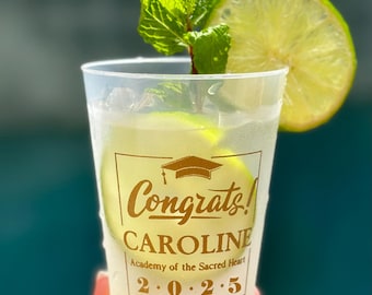 Personalized Graduation Frosted Cups 12oz Class of 2026 Graduation Party Gold Foil (Shown) and any other color ink and wording available