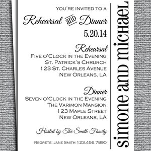 Rehearsal Dinner Invitation Printed Customized to Your Event - Modern Chic