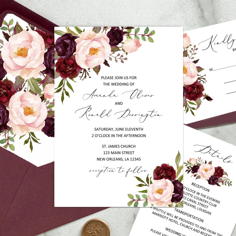 Burgundy and Blush Marsala Collection Burgundy and Blush Floral Wrap Address Stickers for Envelopes