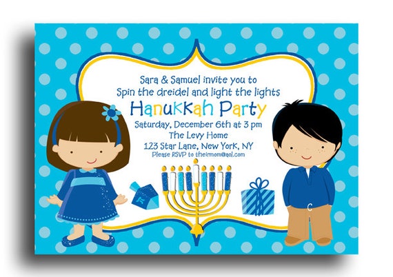 Hanukkah Invitation Printable You Pick Kids Hair Color Etsy