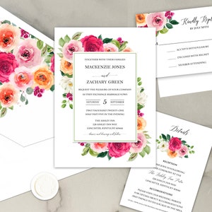Fuchsia Blush and Orange Wedding Invitation Suite Engagement Party Couples Shower Rehearsal - Mackenzie Collection TPC9054