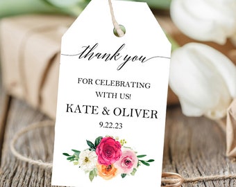 Personalized Thank You Tag Wedding  Tags Corporate Gifts Printed w/ FREE SHIPPING - Fuchsia Blush Orange Mackenzie Collection TPC9054