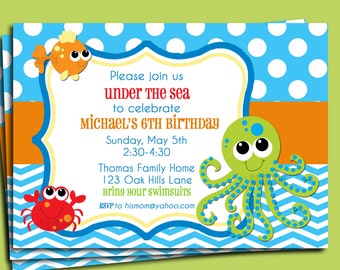 Under the Sea Invitation Printable or Printed with FREE SHIPPING -Beach, Sea Birthday or Baby Shower - Under the Sea Collection