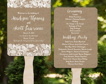 Wedding Program Fans Assembled - Burlap and Lace Collection