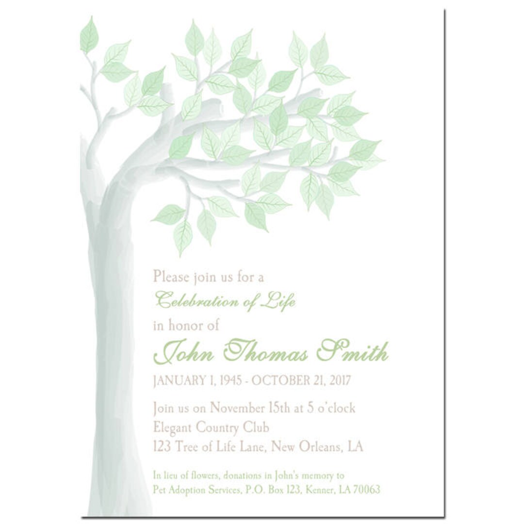Tree Top Invitations Elegant Tree Celebration of Life Invitation Printable or Printed With ...