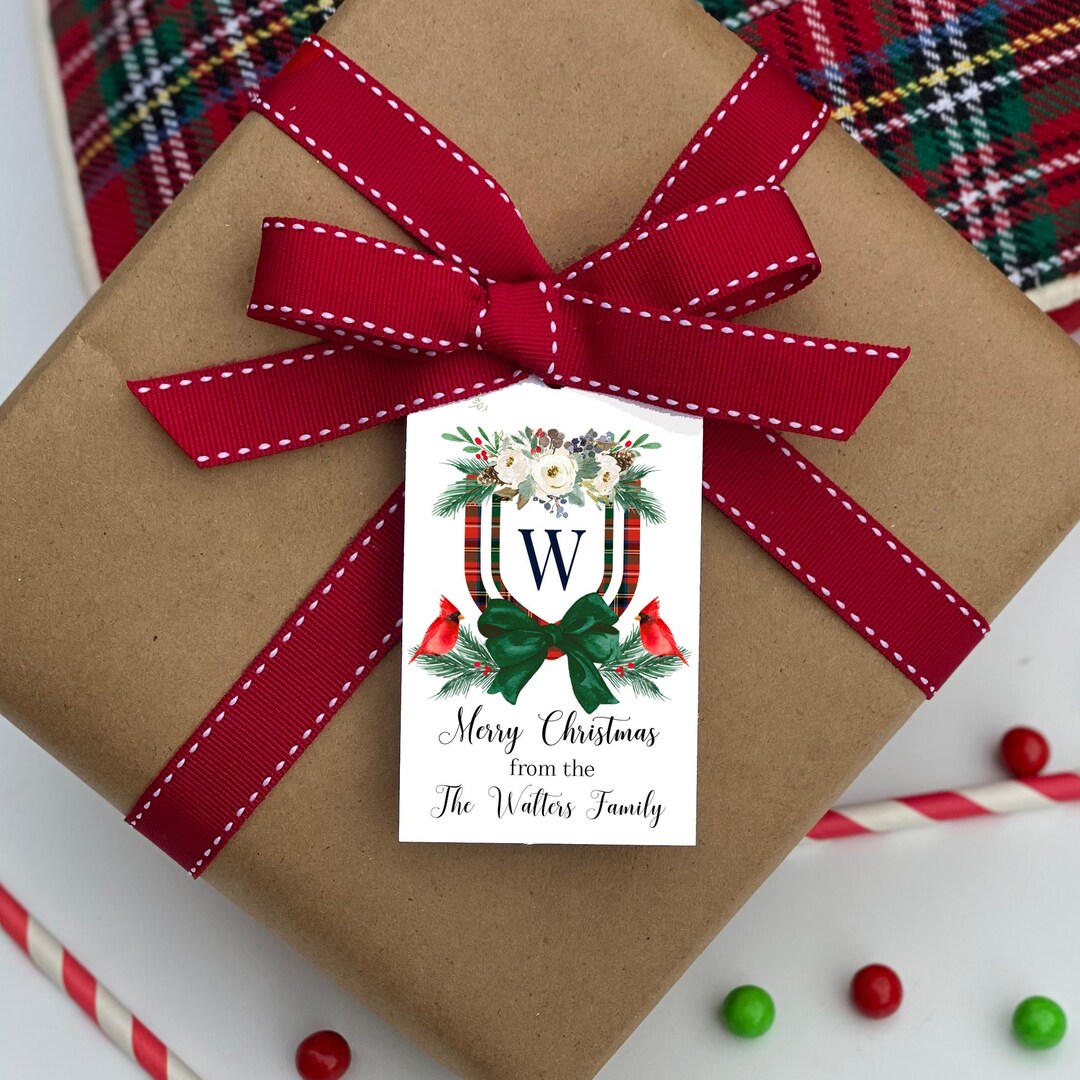 PRINTED Christmas Gift Tags Personalized Monogram Crest Etsy