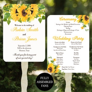 Sunflower Wedding Program Fans Assembled with FREE Shipping - Sunflower Robin Collection TPC9005