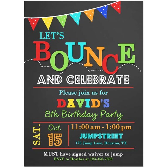 BOUNCE Invitation Printable or Printed with FREE SHIPPING - Trampoline, Bounce, Jump Party - Jump Bold Collection Il_570xn