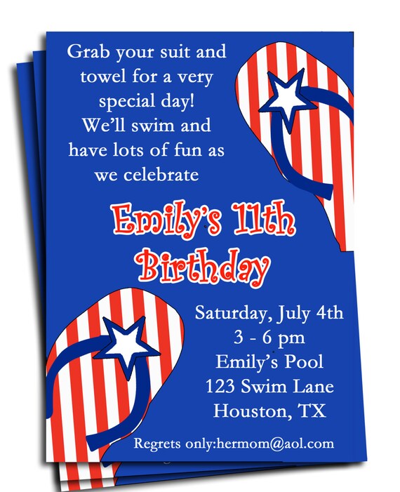 Fourth Of July Pool Party Invitation Printable Or Printed With Etsy