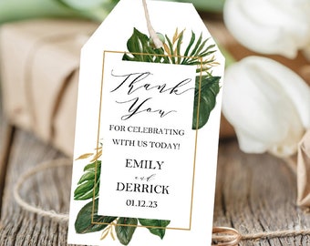 Tropical Palm Leaf Wedding Engagement Personalized Thank You Tag, Corporate Tags, Wedding Tags Printed Amelie Gold Palms Collection TPC9049