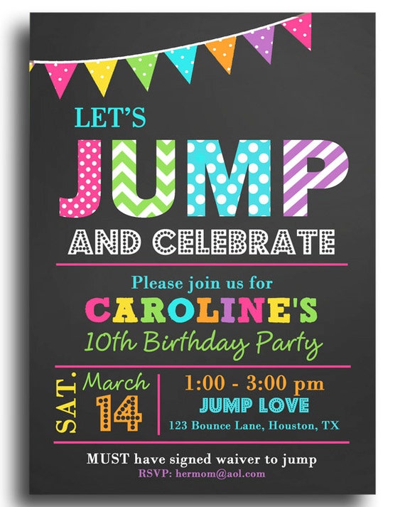 Jump Invitation Printable or Printed With FREE SHIPPING Jump