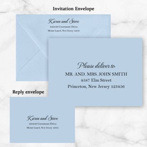 Blue Burgundy Pumpkin Fall Wedding A7 Printed Envelopes and Printing Guest Address Return Address Suite Dusty Blue Julie Collection image 1