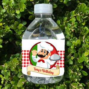 Italian Waiter Pizza Pasta Party Water Labels PRINTED