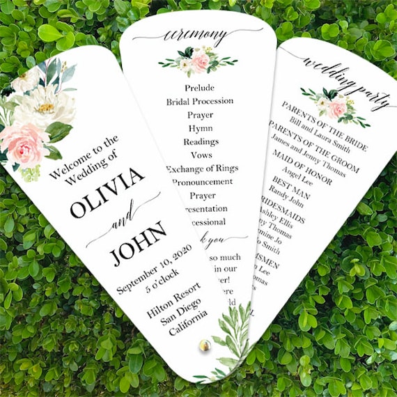 Wedding Program Petal Fans Assembled - Elegant Blush Floral Sophia Collection Il_570xn