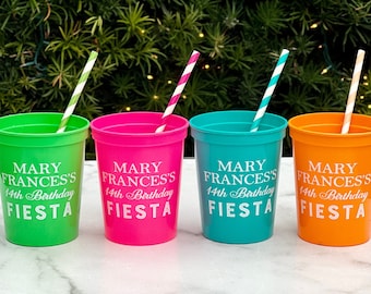 Personalized Fiesta Birthday Cups 16oz University Bound Graduation Party - any color cup and any color ink and wording available