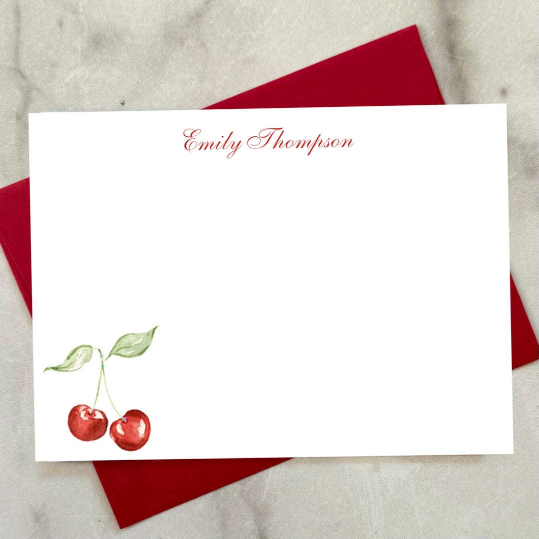 Cherry Note Cards Personalized Stationery With Envelopes Gift Cards ...
