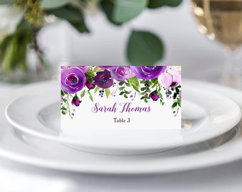 Place Cards Tented or Flat Wedding Birthday Personalized Printed - Purple Jessica Collection TPC9023