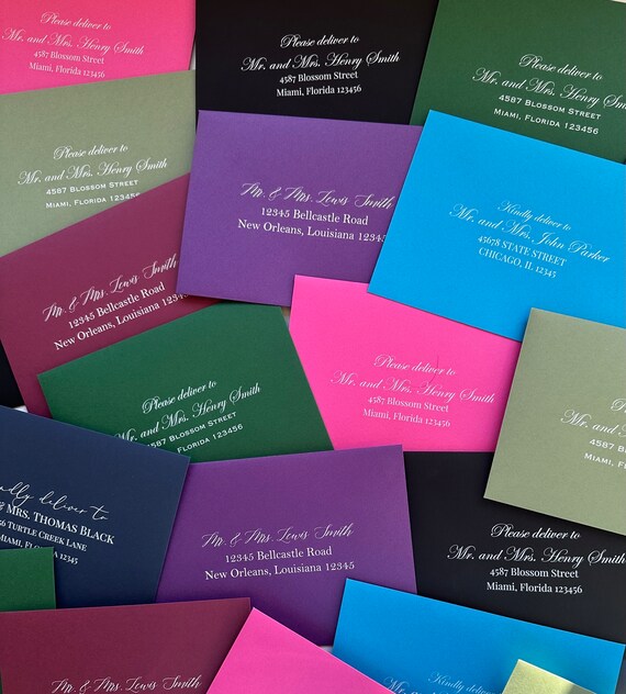 White Ink Envelope Printing A7 A1 Colored Envelopes Wedding Invitation