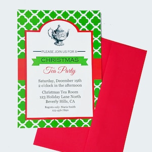 Christmas Tea Party Invitation Printable or Printed With FREE SHIPPING ...