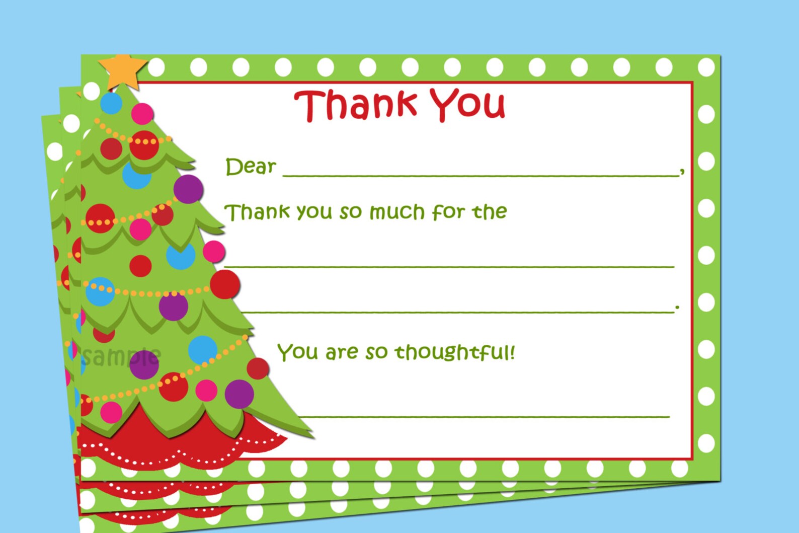 Christmas Thank You Note Printable Instant Download | Etsy