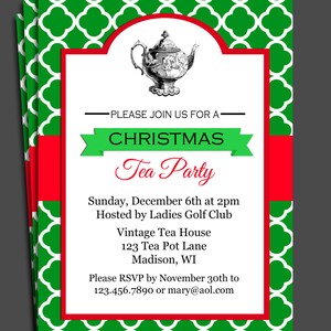 Christmas Tea Party Invitation Printable or Printed With FREE SHIPPING - Christmas Birthday or ...