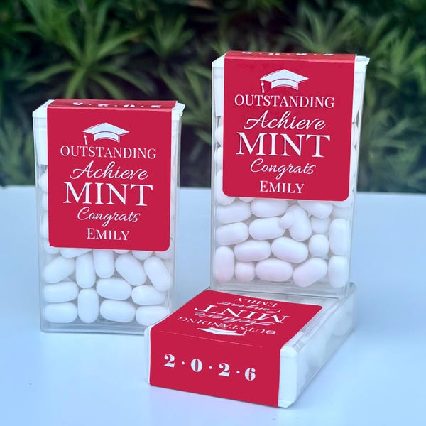 Personalized Graduation Party Favors Any Color Graduation Class of 2026 Achieve-Mint Tic Tac Topper Label Printed Graduation Favor Thank You