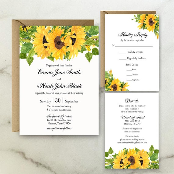 Sunflower Wedding Invitations Wedding Invitation Suite Engagement Party