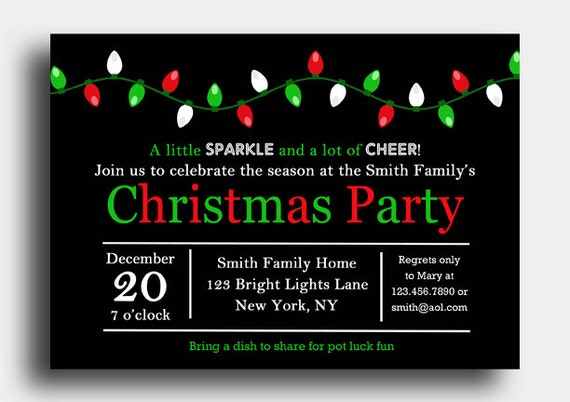 Christmas Lights Invitation Printable or Printed with FREE SHIPPING - ANY Wording Il_570xn