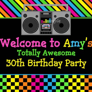 80's Happy Birthday Banner Printable Instant Download Birthday Bunting Totally Awesome 80s Collection image 3