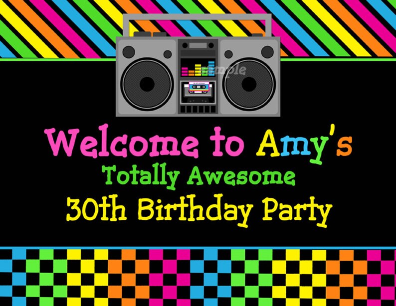 80's Happy Birthday Banner Printable Instant Download Birthday Bunting Totally Awesome 80s Collection image 3