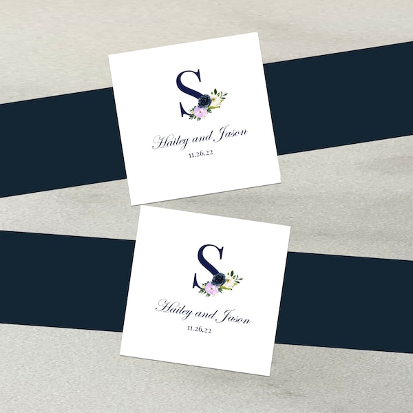 Navy and Lavender Wedding Tags and Belly Band for Wedding Invitations  Suite Wrap or Tags Only  Lilac Lavender Hailey Collection TPC9012