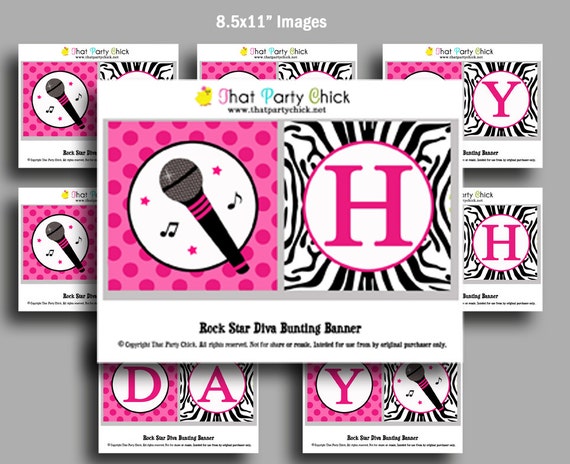 Hot Pink Zebra Happy Birthday Banner Printable Sing Microphone