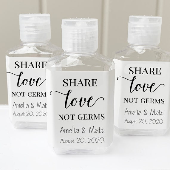 Custom Personalized Hand Sanitizer Bottle Labels for Weddings Engagement Party Favors Spread Love Not Germs Bridal Shower