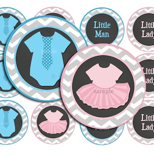 50% OFF SALE - Gender Reveal Boy or Girl Cupcake Toppers Printable - Little Man or Little Lady - Ties or Tutus Collection Instant Download