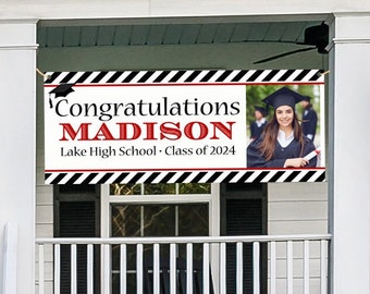 Graduation Photo Banner in ANY School Colors Class of 2024, Graduation Part Decor High School Banner, College Graduation Banner Printed