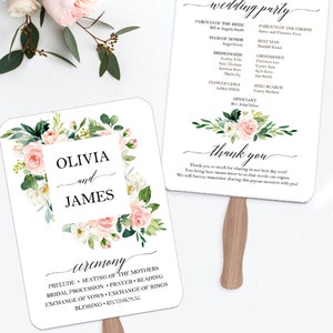 Blush Wedding Program Fans Assembled 25 is MINIMUM ORDER Elegant Blush Floral Sophia Collection TPC9017 image 3