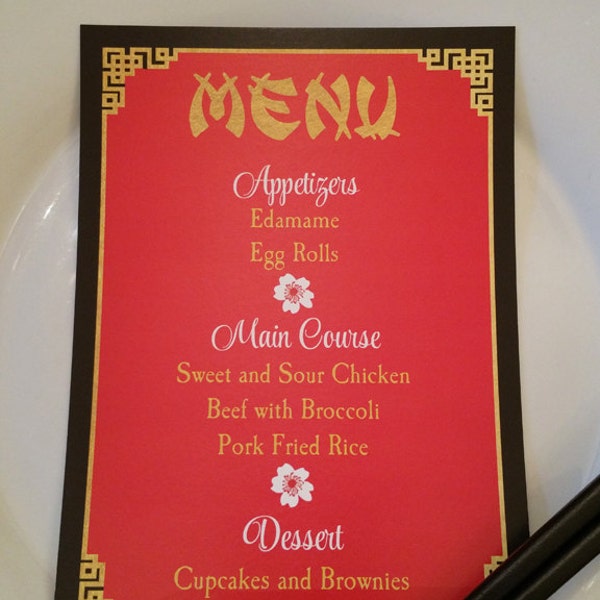Personalized Printed Chinese Asian Menu (order 25 or more) - ANY Wording - Chinese Lantern Collection
