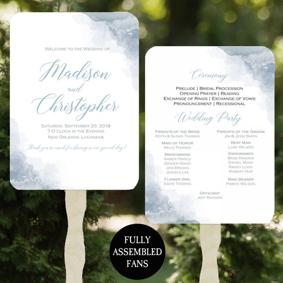 Wedding Program Fans Printable or Printed/Assembled with FREE Shipping - Dusty Blue Collection Il_570xn