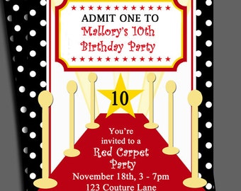 Red Carpet Party Invitation Printable or Printed with FREE SHIPPING - Personalized for Your Party