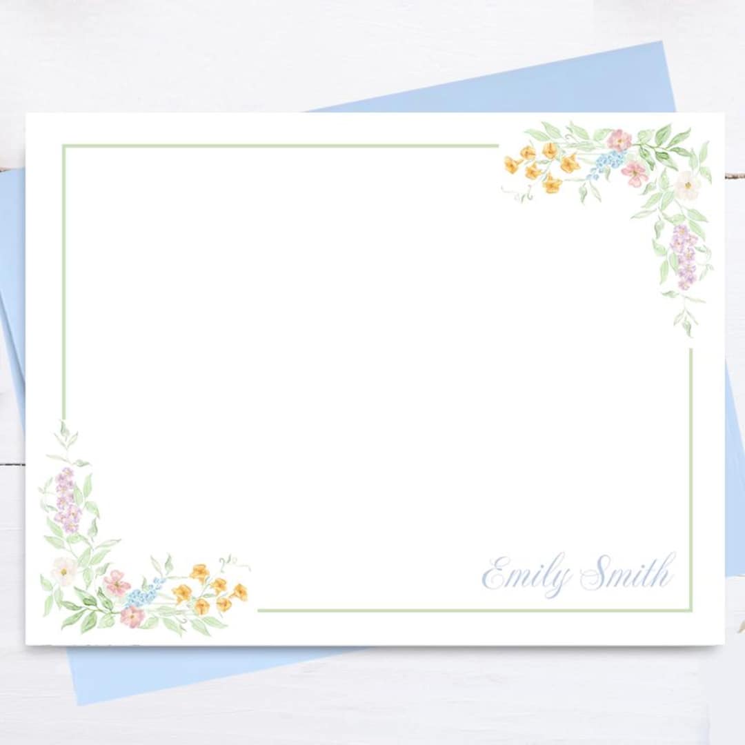 Blue Lavender Pink Floral Note Cards Personalized Stationery With ...