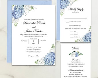 Hydrangea Bloom Monogram Wedding Invitations - Mospens Studio